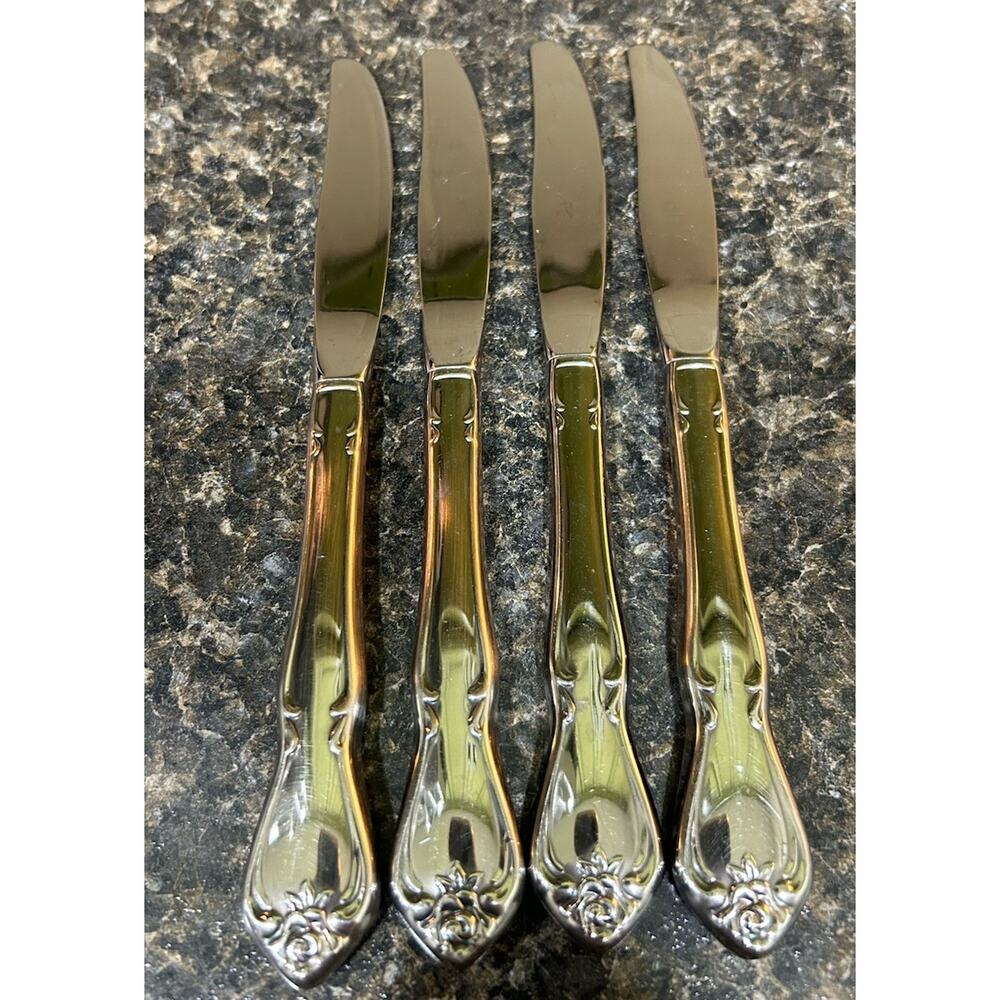 1881 Rogers Oneida Ltd True Arbor Rose Set of 4 Dinner Knives Stainless Flatware